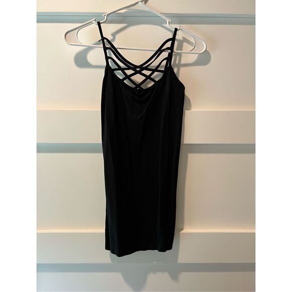 New set of Zenana black and tan cris cross strap tank tops - Picture 2 of 8